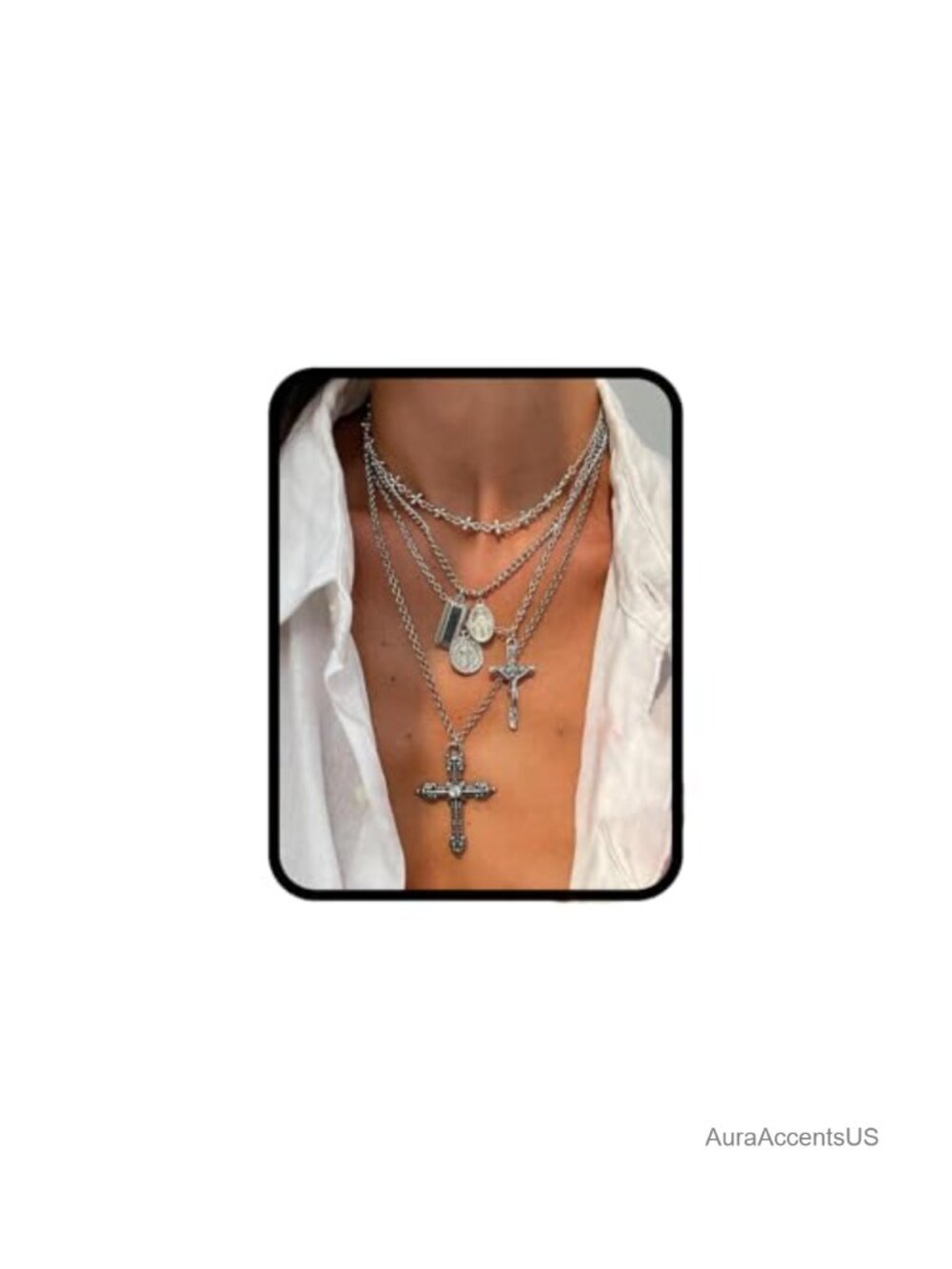 Layered Cross Necklace Set Unisex Gothic Punk Vintage Gold Silver Alloy Steel